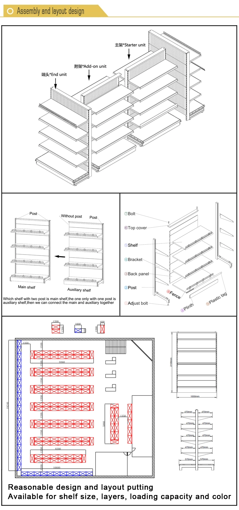 Customized Design Metal Snack Corner Supermarket Display Storage Shelves Racks