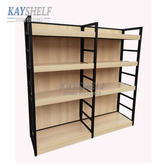 Steel and Wood Structure Supermarket Store Gondola Island Display Shelf