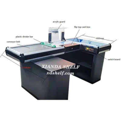 Checkout with Conveyor Belt Commercial Desk Cash Counter for Supermarket